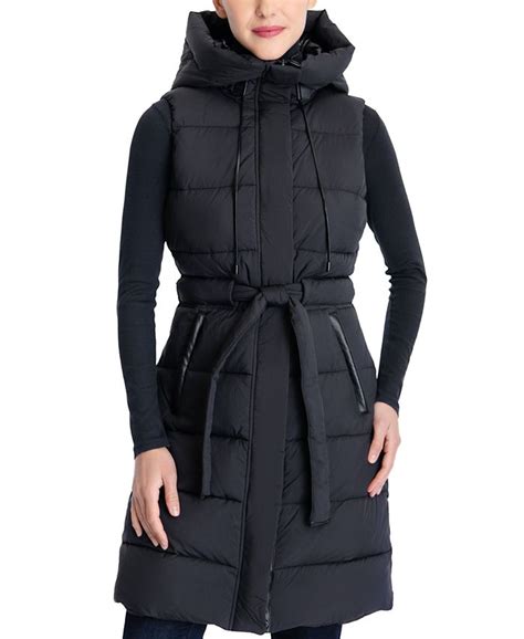 michael michael kors petite faux-leather-trim hooded belted vest